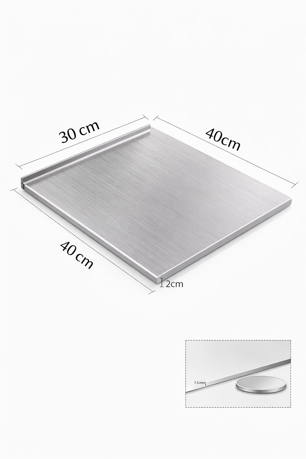 ⚡ TABLA DE ACERO INOXIDABLE CON BORDE PRO 30x40 CM ⚡