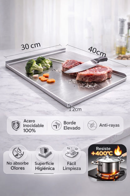 ⚡ TABLA DE ACERO INOXIDABLE CON BORDE PRO 30x40 CM ⚡