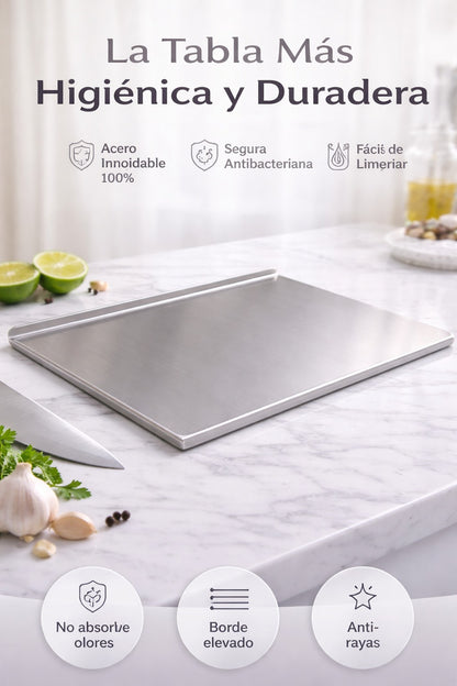 ⚡ TABLA DE ACERO INOXIDABLE CON BORDE PRO 30x40 CM ⚡