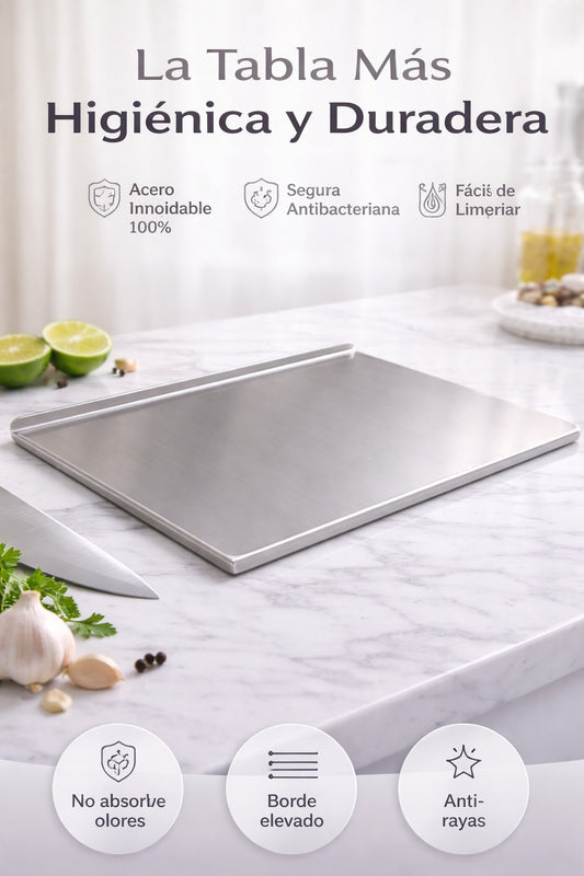 ⚡ TABLA DE ACERO INOXIDABLE CON BORDE PRO 30x40 CM ⚡