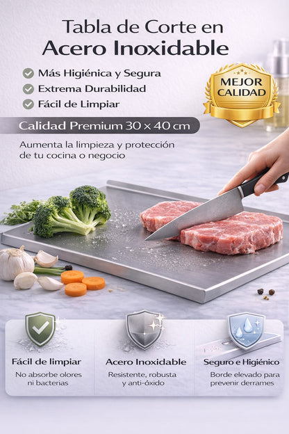 ⚡ TABLA DE ACERO INOXIDABLE CON BORDE PRO 30x40 CM ⚡